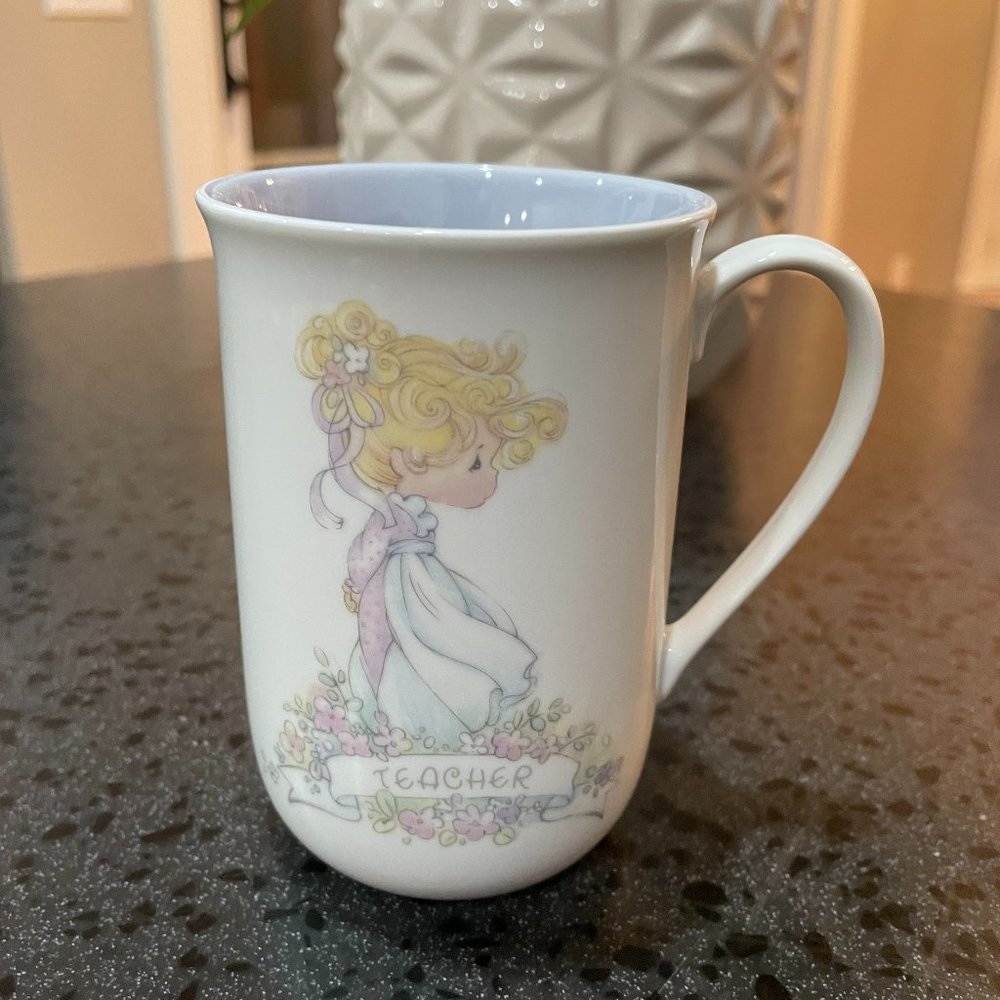 Vintage Precious Moments 1989 White Purple Teacher Porcelain Coffee Tea Cup Gift